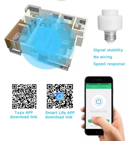 E27 Standard Wireless Wifi Remote Control Stainless Steel Light Bulb Socket